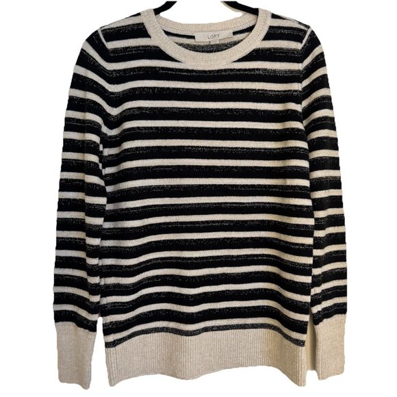 Loft Long Sleeve Sweater Womens S Pullover Multicolor Metallic Striped Holiday - Picture 1 of 5